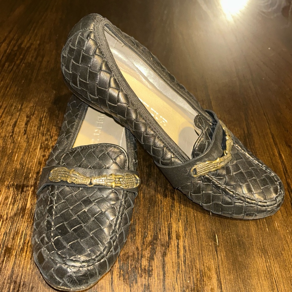 Robert Zur Black and Gold Woven Loafers
